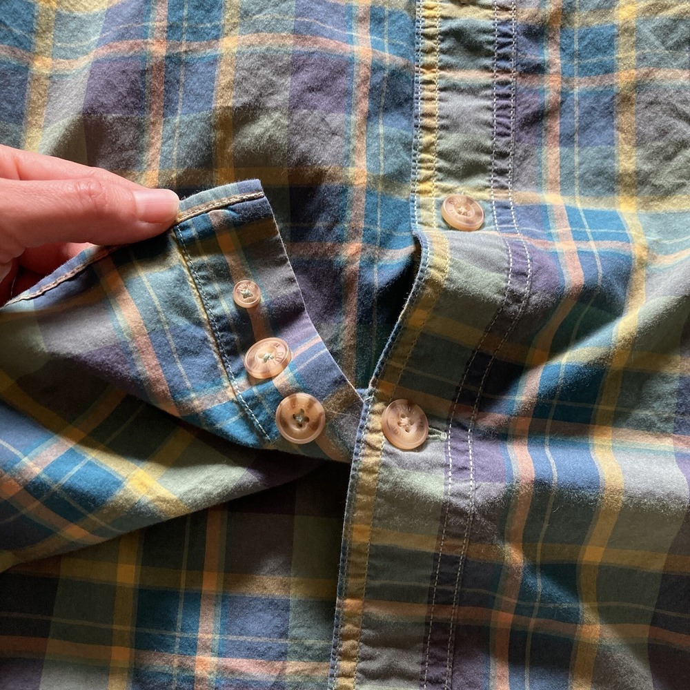 Duluth Untucked Men's L Relaxed Fit SS Button Down Plaid Cotton Shirt Green Teal - Picture 8 of 14